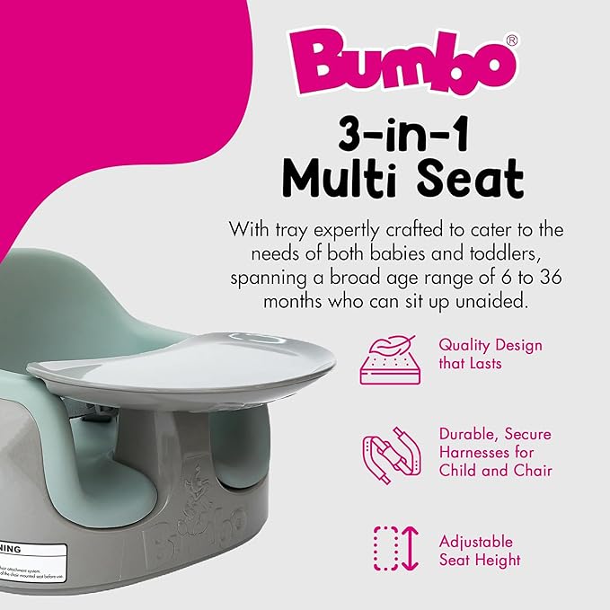 Bumbo 3-in-1 Baby and Toddler Multi Seat for Babies 6 to 36 Months, Breige/Agave - Floor Seating, High Chair, or Booster with Adjustable Height and Removable Tray