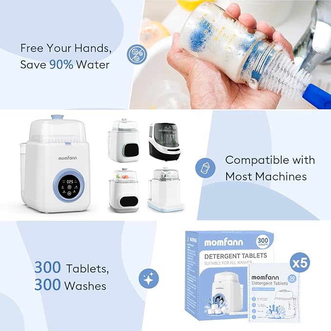 MOMFANN 300 Professional Deep Cleaning Detergent Tablets for All Baby Bottle Washers, Washer Tablets for Bottle Washer and Sterilizer and Dryer, Easy to Use