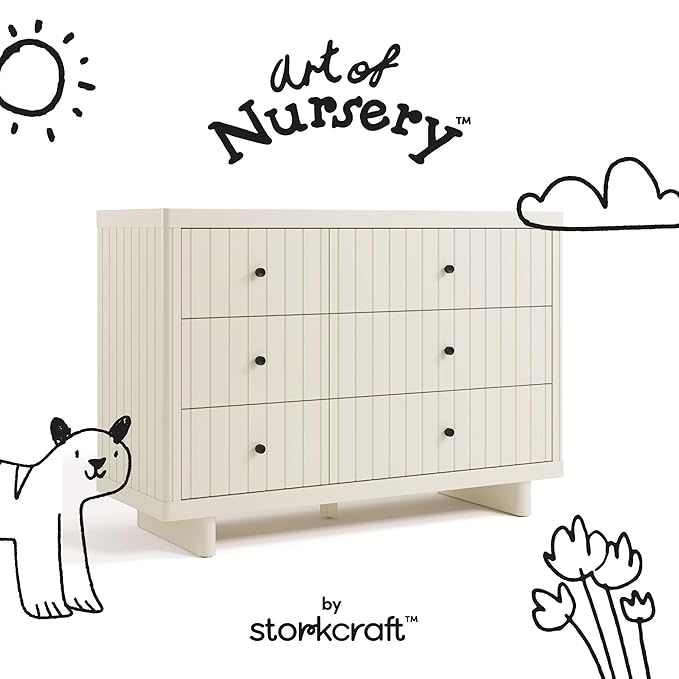Storkcraft Kyoto 6 Drawer Dresser (Frosted Oat) - GREENGUARD Gold Certified, Nursery & Kids' Bedroom, Safety Interlocking Drawer System, & Easy Assembly with Pre-Installed Tracks