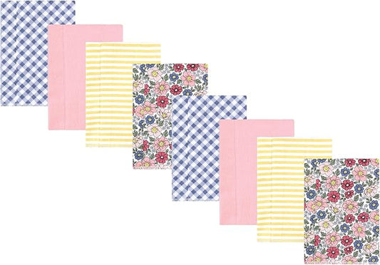 Hudson Baby Cotton Poly Flannel Burp Cloths Multipack, Pink Blue Pretty Floral 8-Pack, One Size