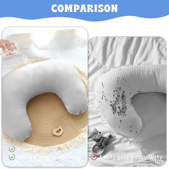 Hooyax Waterproof Nursing Pillow Cover, Stretchy Nursing Covers for New-Designed Breastfeeding Pillows, Adorable Infant Feeding Pillow Slipcover for Baby Boy and Girls (Grey)
