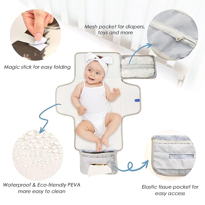 Portable Changing Pad for Baby - Vintage Western Cowboy Waterproof Diaper Changing Mat Travel Changing Pad with Built-in Pillow - Shower Gift for Baby