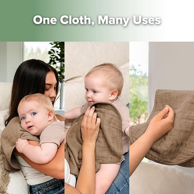 haakaa Muslin Burp Cloths for Baby, 100% Organic Cotton, Large 22.8''x11.4'', 2pcs