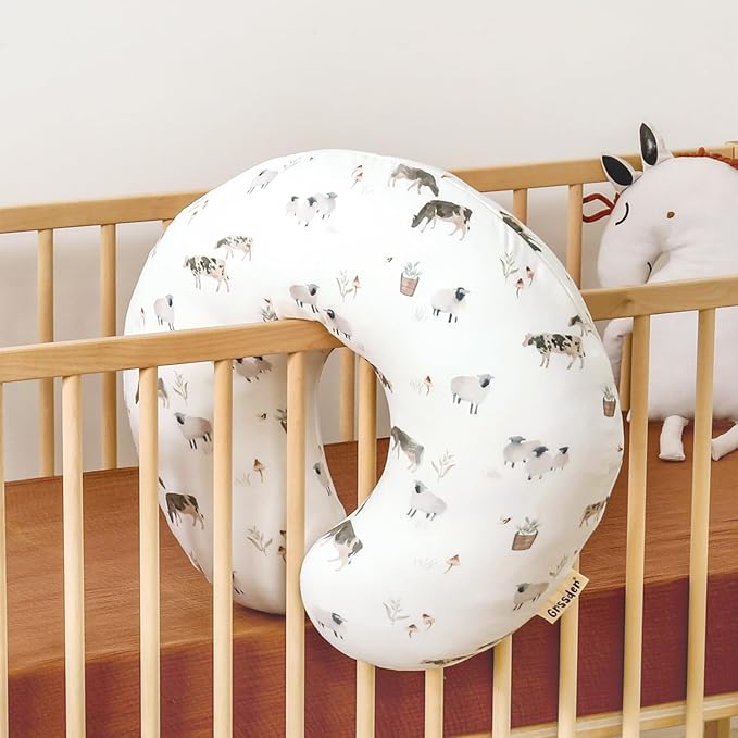 GRSSDER Nursing Pillow Cover, Stretchy Soft Minky Fabric Covers, Fit Most Nursing Support Pillows for Breastfeeding, Comfortable Safe Pillow Cover, Farm Animals