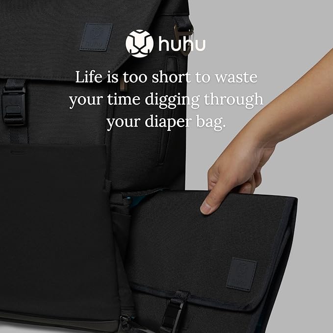 Huhu Baby Changing Wallet – Compact, Portable Diaper Changing Pad for Travel – Easy to Clean, Foldable Changing Mat – Must Have Diaper Bag Accessory for New Parents (Midnight Black)