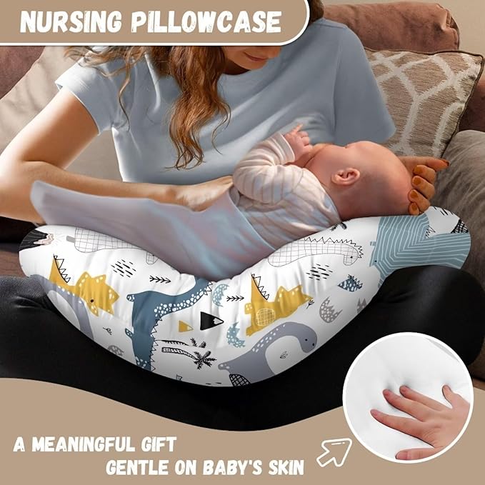 Dinosaur Nursing Pillow Cover Stretchy Removable Cover for Breastfeeding Pillows, Dinosaur Comfortable Slipcover for Baby Girl and Boy Fits The Original Support Pillow