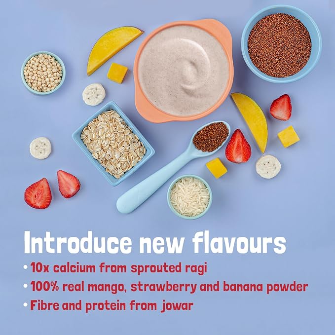 Slurrp Farm Multigrain Millet Baby Cereal with Mixed Fruit & Milk | No Added Sugar, Sweetened with Dates | Easy to Prepare Baby Porridge | Healthy Breakfast for Little Ones | 7.05 Oz (200g)