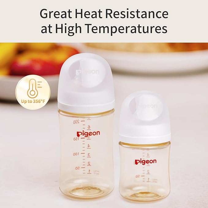 Pigeon PPSU Nursing Baby Bottle Wide Neck, Anti-Colic, Streamlined Body, Natural Feel, Easy to Clean, 5 Oz (Pack of 2), Includes 2pcs SS Nipples (0m+)
