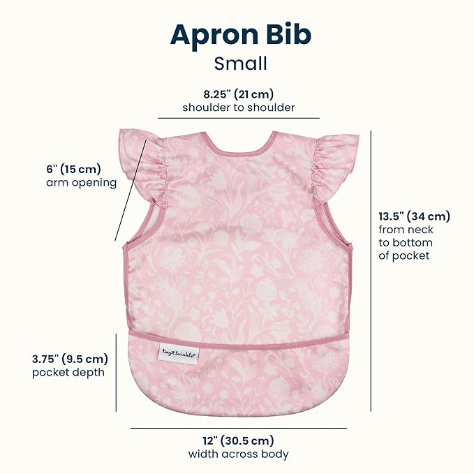 Tiny Twinkle Mess Proof Baby Bibs | 2 Pack Waterproof Toddler Bib for Eating | Baby Apron for Feeding, Machine Washable, Perfect Shower Gift (Bows,Toile, 6–24M)