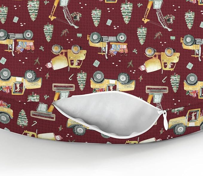 Red Christmas Construction Trucks Baby Nursing Pillow Covers for Boy Girl Dump Truck Excavator Animals Gifts Nursing Pillowcase for Breastfeeding Pillows Winter Holiday Soft Stretchy Slipcovers