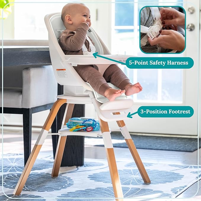 TruBliss Turn-A-Tot High Chair for Babies and Toddlers, 2 in 1 Wooden Portable Baby Feeder or Adjustable Child's Seat with 360 Degree Swivel, Removable Tray, and Pad (Cream)