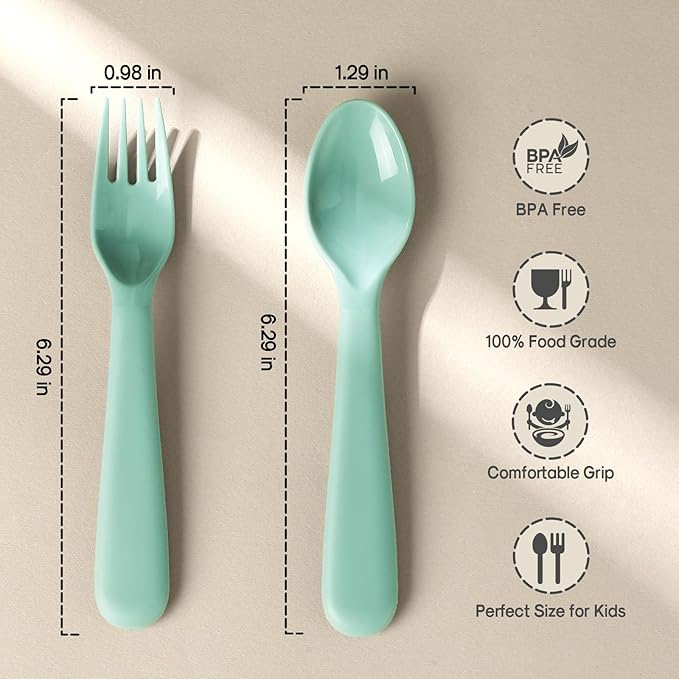 12 Pieces Toddler Utensils Set, Plastic Spoons and Forks Set for Kids, Children Safe Flatware, Dishwasher Safe, Plastic Reusable Cutlery, BPA Free, Macaron color
