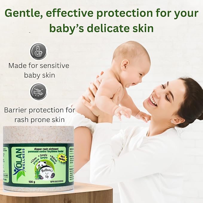 Bottoms Up Diaper Rash Ointment by Olan Wellness – Thick Zinc Oxide Barrier Cream, Melts on Contact, Helps Soothe & Protect Sensitive Skin, Baby Balm for Newborns & Toddlers