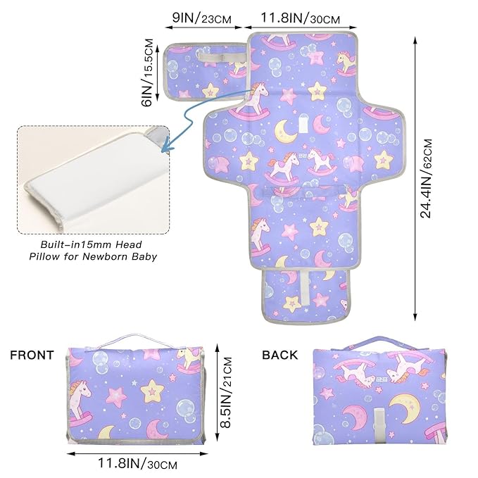 Cute Cartoon Rocking Horse Star Purple Peach Reusable Changing Table pad with Tissue Pocket Diaper Changing pad Portable for Girl & Boy cambiador de pa?ales para Bebes