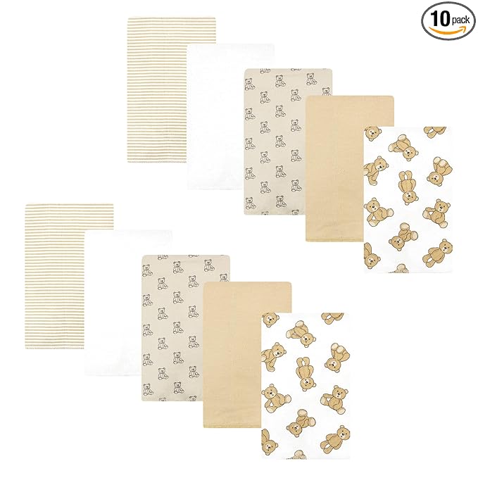 Hudson Baby Unisex Baby Cotton Flannel Burp Cloths, Teddy Bears 10 Pack, One Size