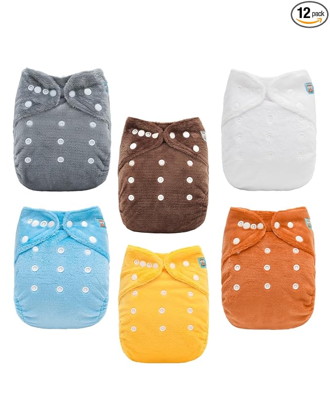 ALVABABY 6 Pack Baby Cloth Diapers Warm for Autumn and Winter with 6pcs 4-Layers Rayon from Bamboo Inserts,Cloth Diaper Covers Adjustable Washable Reusable for Baby Girls and Boys 6BMR01