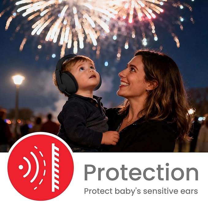 Baby Headphones for Noise Protection - Infant Ear Muffs Noise Protection - Toddler Noise Cancelling Headphones - Baby Ear Protection for 0 to 36 Months, Adjustable - Black