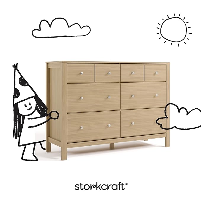 Storkcraft Horizon 6 Drawer Dresser (Driftwood) – GREENGUARD Gold Certified Dresser for Nursery & Kids’ Room, Modern Storage with Interlocking Drawer System