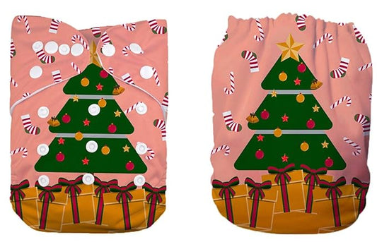 Pocket Cloth Diaper Nappy Reusable Washable Halloween Holiday Gift (Christmas Tree Pink)