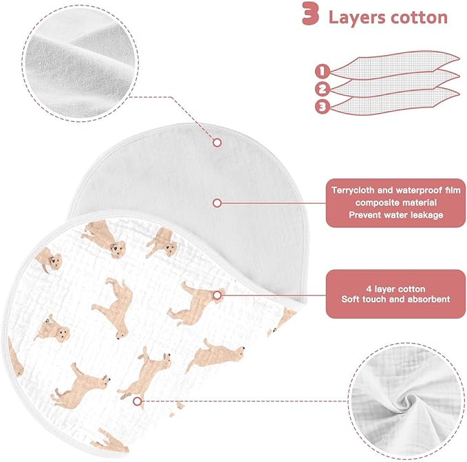 Labrador Retriever Dogs Pattern Muslin Burp Cloths for Baby 2 Pack Soft 100% Cotton Baby Washcloths Bibs for Boy Girl