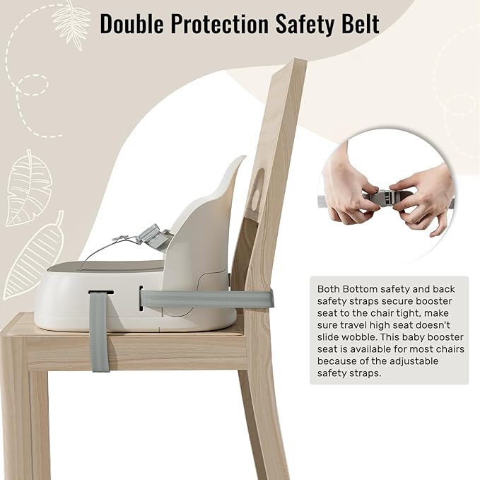 UBRAVOO Baby Booster Seats, Toddler Booster Seat for Dining Table with Adjustable Straps, Portable Compact Portable Baby Chair for Dining and Travel (Khaki)