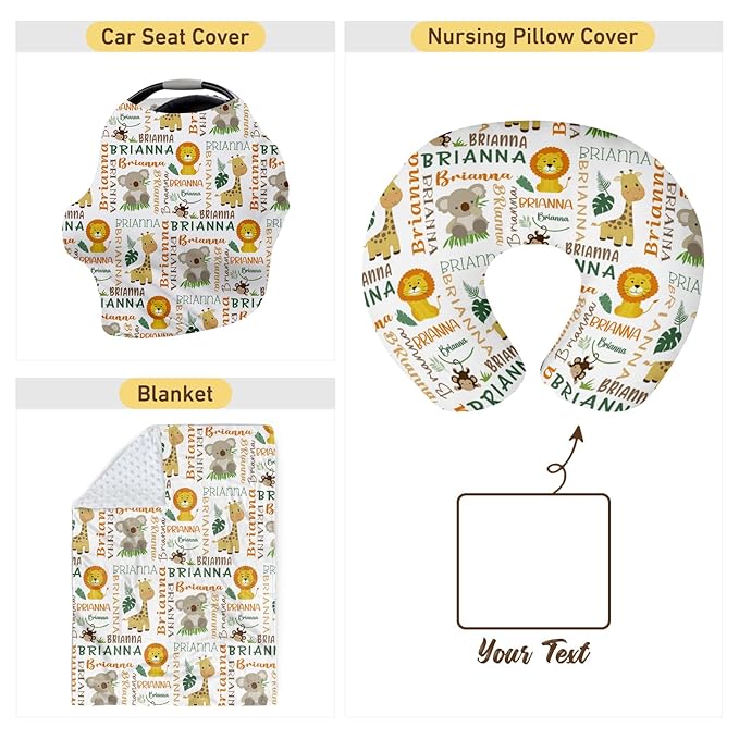 Baby Nursing Pillow Cover - Personalized Name Breastfeeding Pillow Cover with Elephants Pattern, Stretchy Removable U-Shaped for New Moms, Soft Breathable Slipcover for Infant Boys Girls