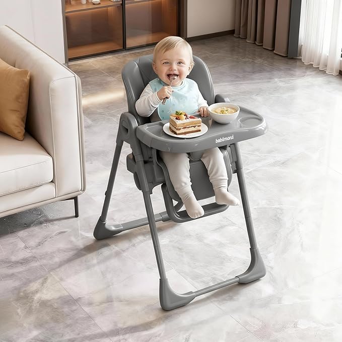 babimoni 4 in 1 High Chairs for Babies and Toddlers, Foldable Baby High Chairs, Feeding and Eating Seat Highchair with 4 Levels of Recline and 7 Levels of Height Adjustment, Starry Gray