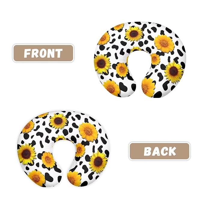 Sunflower Cow Print Nursing Pillow Cover Slipcover Cozy Skin-Friendly Fabric Newborn Nursing Pillow Case with Hidden Zipper Feeding Pillow Cover for Boys Girls Easy to Use