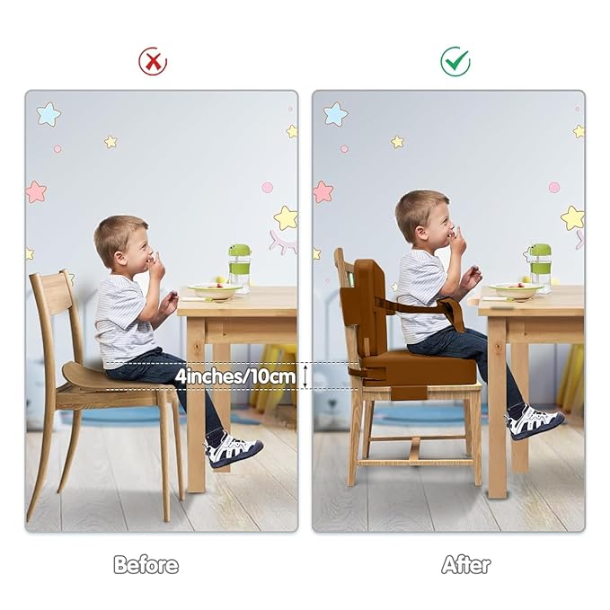 Toddler Booster Seat for Dining Table,Booster Seat for Kitchen Chair with Extended Straps,2PCS Portable with Safety Buckles,Suitable for Kids Aged 3-12 in Restaurants (Dark Brown)
