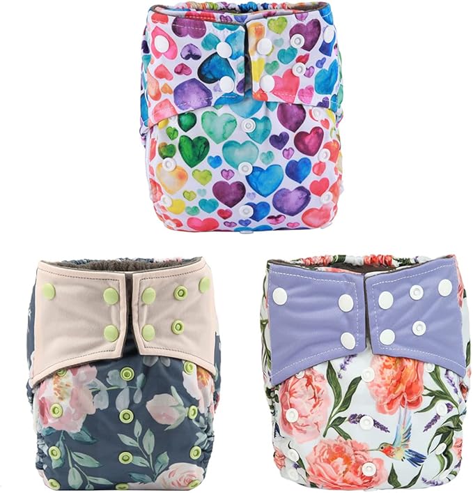 AIll in One Night AIO Cloth Diaper Nappy Sewn in Insert Reusable Washable Girls (Hummingbirds Foliage)