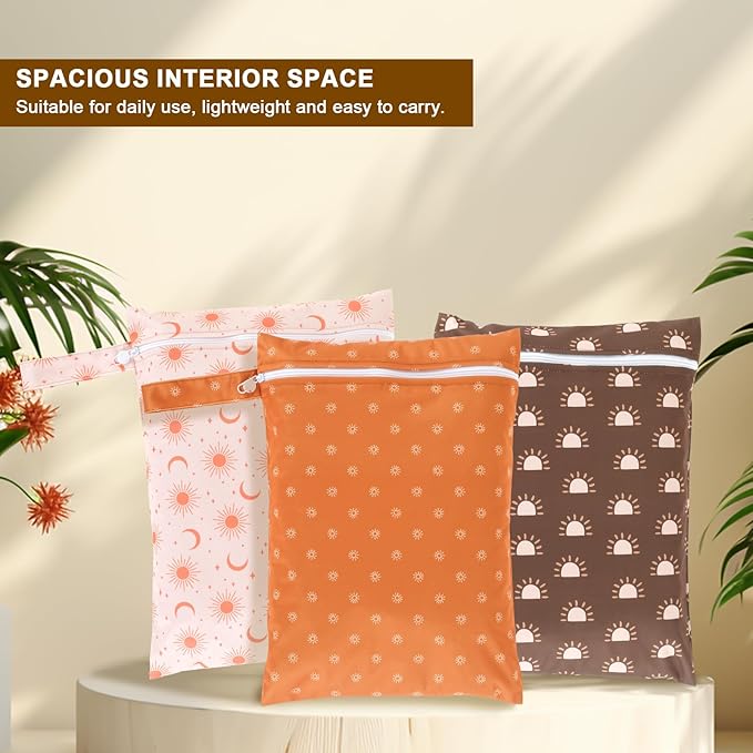 3Pcs Wet Dry Bags Storage Bag, Wet Dry Bag for Baby Cloth Diapers &Breast Pump Parts, Waterproof Reusable Wet Bag, Zipper Closure Wet Bags with Handle, Portable Bags for Swimsuits Diapers Beach Pool,