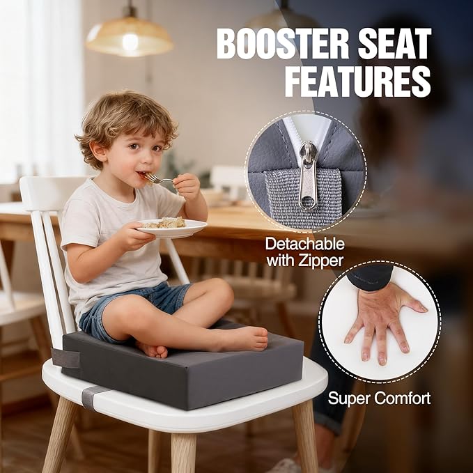 Toddler Booster Seat for Dining Table - Portable PU Waterproof Kitchen Chair Booster Cushion, Non-Slip Safe Toddler Seat for Table Eating (Fits Most Chairs)