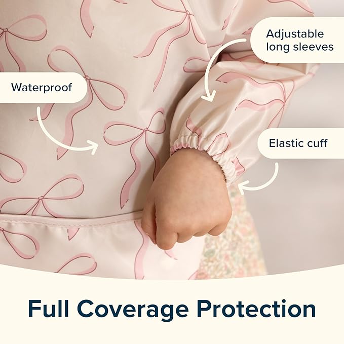 Tiny Twinkle Long Sleeve Bib for Babies & Toddlers | Waterproof Smock Bib for Eating | Machine Washable & Mess-Proof Feeding Essentials | Newborn Shower Gift (Flutter, 2-4Y)