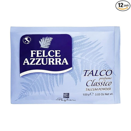 Felce Azzurra Classico Body Powder in Bag - Natural Pure Talcum Powder - No Preservatives or Dyes - Dermatologically Tested - Pack of 12 (12 x 100 g)