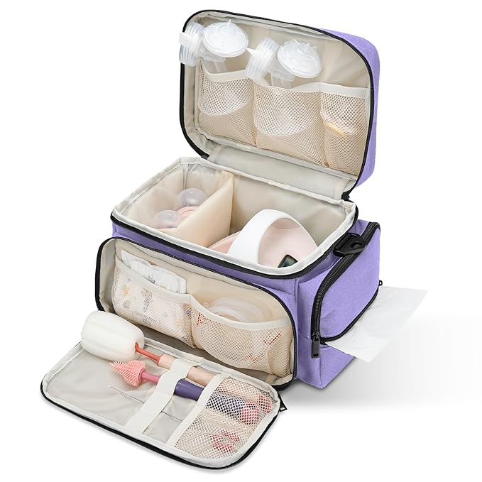 GDNasist Breast Pump Bag Fit for Spectra S1 and S2, Pumping Bags with Waterproof Mat for Pump Accessories, Portable Pump Carrying Case for Work, Travel and Family Use, Purple