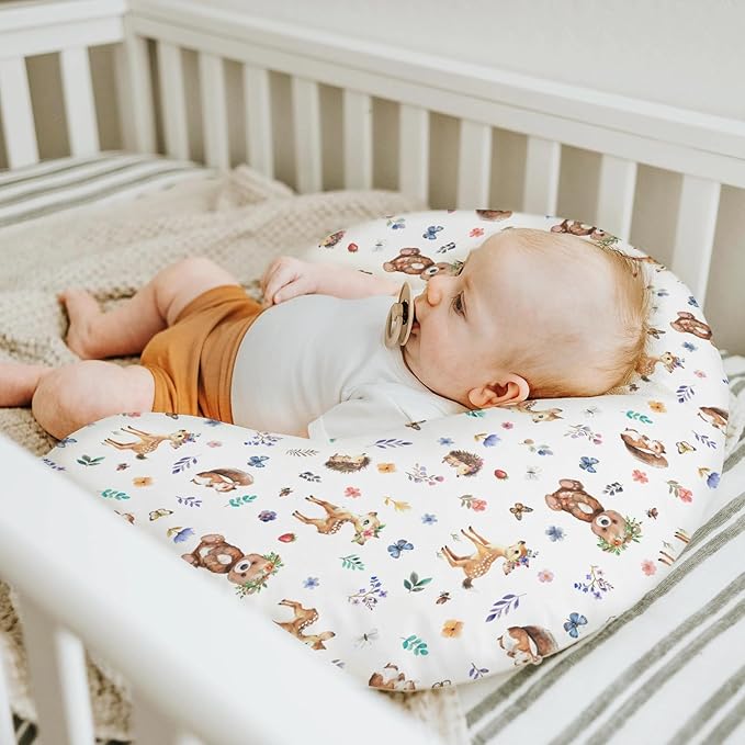 Watercolor Animals Spring Baby Nursing Pillow Covers for Boy Girl Bear Bunny Raccoon Floral Leaves Nursing Pillowcase for Breastfeeding Pillows Animal Soft Stretchy Slipcovers for Newborn