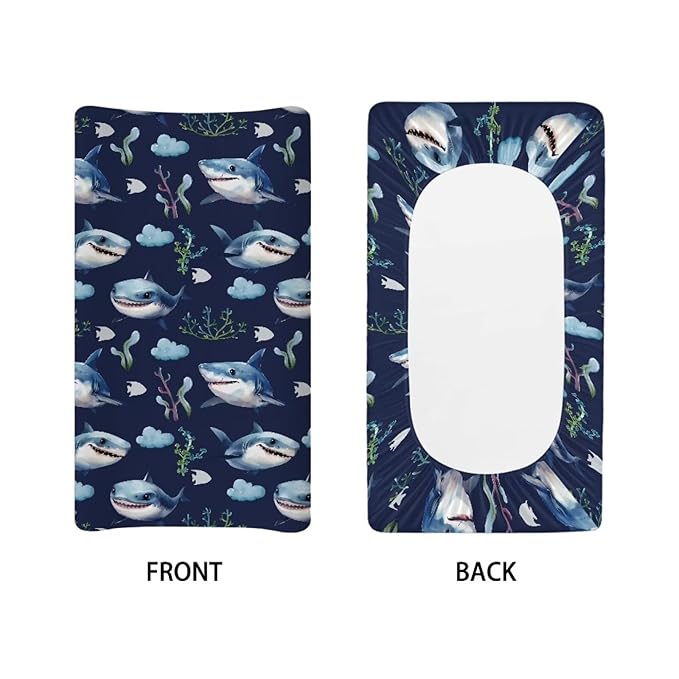 White Shark Changing Pad Cover for Baby Girls Boys Change Table Covers Diaper Changing Cute Mat Sheets Cover Soft Breathable