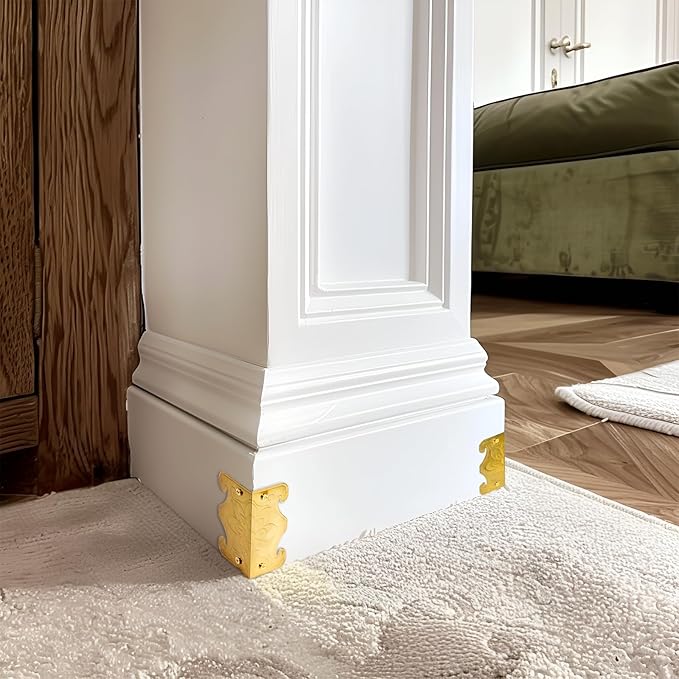 Skiffers Baseboard Corner Protectors, Vintage Decorative Metal Corner Covers, Wall Corner Protectors for Skirting Board Protection (Gold, 10pcs)