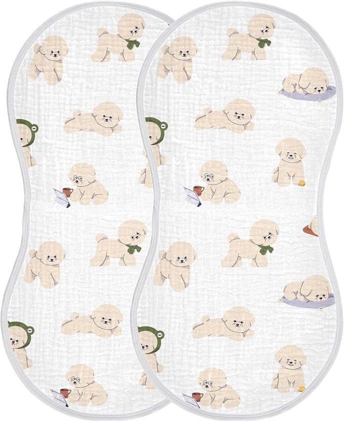 vvfelixl Muslin Burp Cloths Bichon Frise Dog Baby Washcloths for Baby Girl Boys 2 Pack