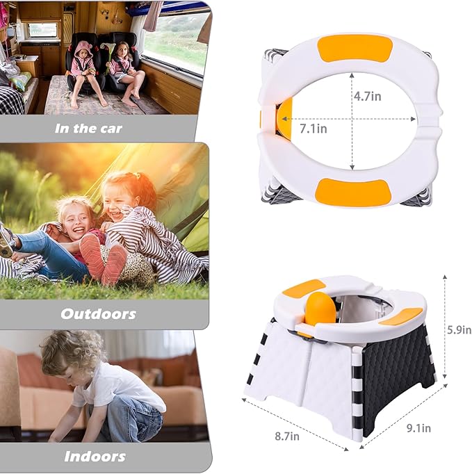 Foldable Travel Potty for Toddlers, Portable Potty Chair with Bag & 30 Pouches - Kids Toilet for Car, Camping, Indoor Outdoor - Splash-Proof Design, Easy Clean Training Seat (White)