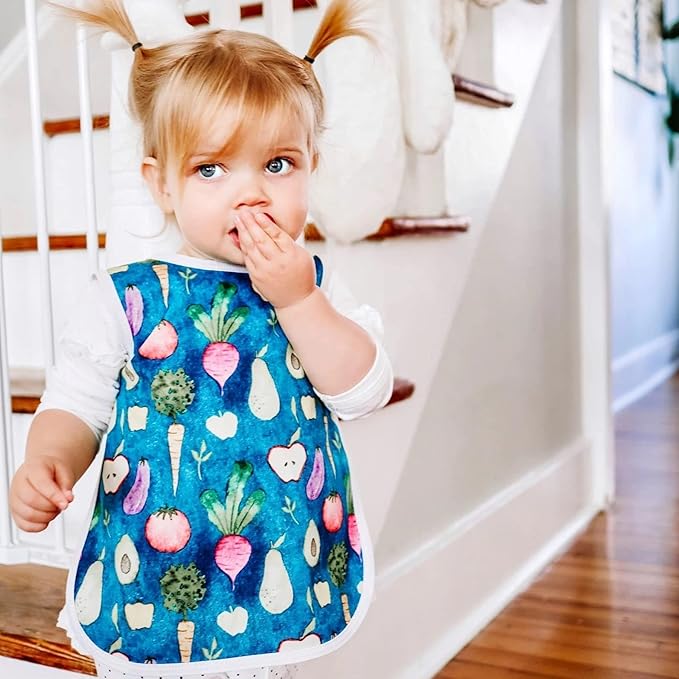 BapronBaby Organic Produce Bapron - No Neck Tie Safer Bib for Baby& Toddler - Soft Waterproof Stain Resistant - Machine Washable - Sz Baby/Toddler 6m-3T