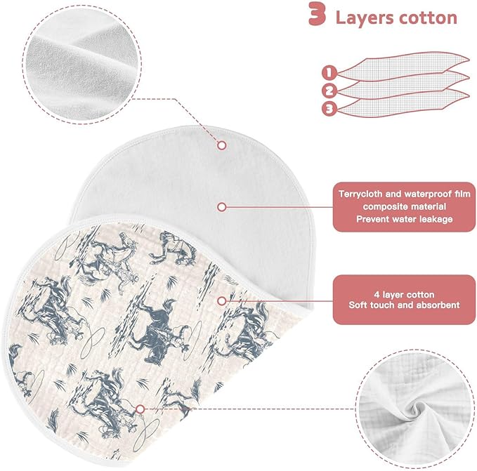 Muslin Burp Cloths for Baby Boys and Girls - 1-Pack Ultra Absorbent Western Cowboy Muslin Washcloths, Newborn Towel, Milk Spit Up Rags, Burp Cloth Bib for Unisex, 22 x 11 Inch