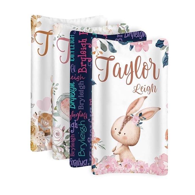 Custom Changing Pad Cover Set - Jersey Knit Comfy CozyUltra Soft Unisex Diaper Changing Table Covers with Personalized Name for Baby Boys Girls - Waterproof Ultra Soft 4 Pcs Set Style04