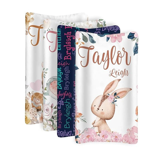 Custom Changing Pad Cover Set - Jersey Knit Comfy CozyUltra Soft Unisex Diaper Changing Table Covers with Personalized Name for Baby Boys Girls - Waterproof Ultra Soft 4 Pcs Set Style04