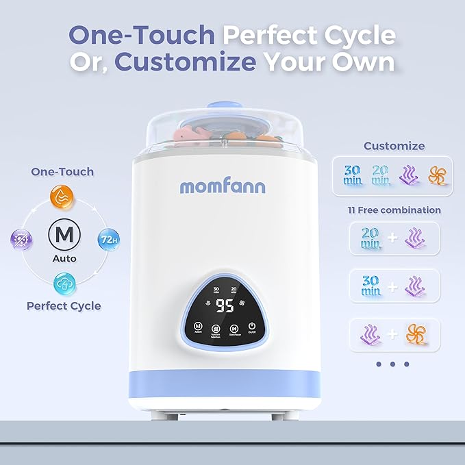 MOMFANN EasePure Pro Baby Bottle Washer, Upgraded 4-in-1 Bottle Washer and Sterilizer and Dryer, Deep Clean for Bottles, Pump Parts & Essentials, Time-Saving Effortless Baby Care (White Blue)