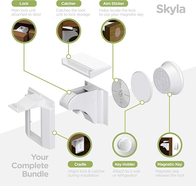 Skyla Homes Magnetic Cabinet Locks Baby Proofing Child Safety - The Safest Quickest and Easiest Multi-Purpose 3M Adhesive Child Proof Latches, No Screws or Tools Needed (12 Pack)