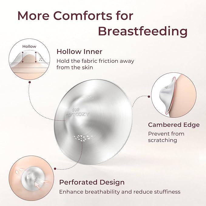 Momcozy 999 Silver Nursing Cups Original Perforated Breathable Design, 999 Silver Nipple Cover for Breastfeeding Essential,Nipple Shield for Nursing Newborn, Metal Nipple Shields, Regular, XL Size