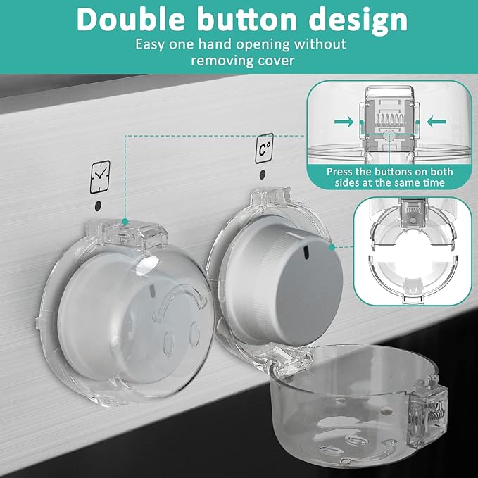 Stove Knob Covers for Child Safety 5 Packs Babepai Upgraded Double-Key Design Universal Size Baby Safety Gas Oven Knob Covers Stove Guard Kid Proofing