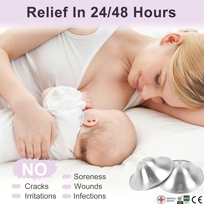 Boboduck The Original Silver Nursing Cups - Nipple Shields for Nursing Newborn, Newborn Breastfeeding Must Haves for Soothe and Protect Your Nursing Nipples - 925 Silver (Regular Size)