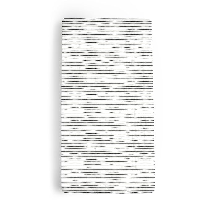 Makemake Organics Organic Changing Pad Cover GOTS Certified Organic Cotton Changing Table Cover Non Toxic Quilted Ultra Soft Unisex Girls Boys Blue Nursery (16"x33", Navy Stripes)
